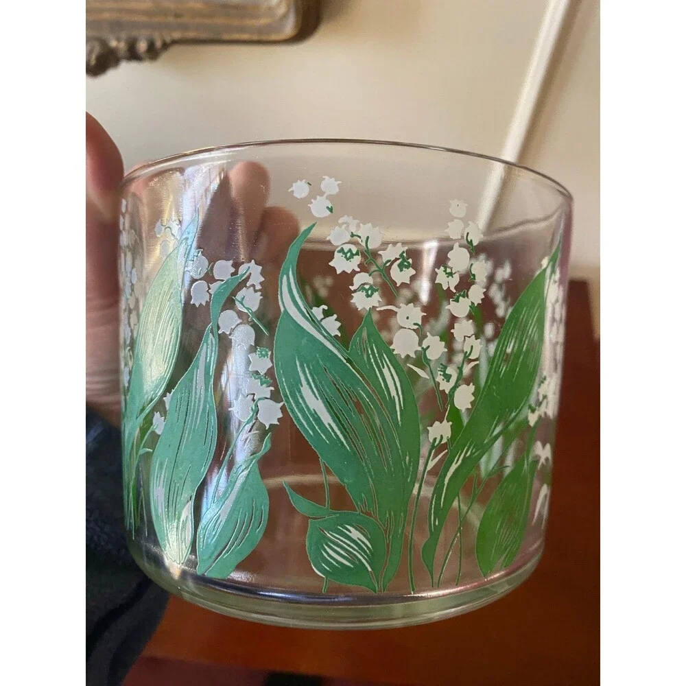 Vintage Hazel Atlas Lily of the Valley Ice Bucket Glass Container Home Vase